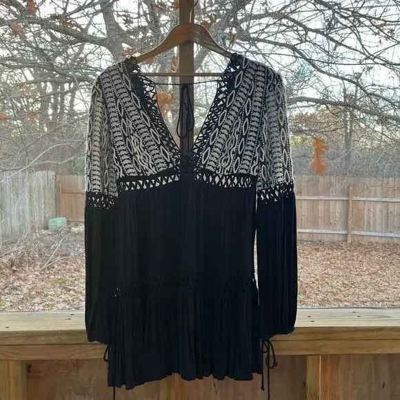 Free People Dusk Til Dawn Mini Dress Black And White Boho Dress Size S - Picture 3 of 10